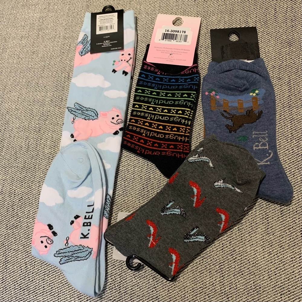 K Bell Socks 4 Pair Assorted Lot New - Picture 1 of 7